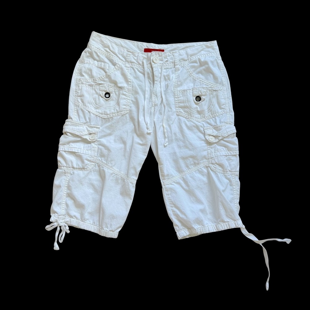 Y2K Unionbay Women White Utility Cargo Capri Pants Sz 7 Cotton Cropped Pants